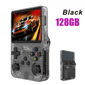 128G R36S Retro Handheld Video Game Console Linux System 3.5 Inch IPS Screen R35s Pro Portable Pocket Video Player 64GB Games Color : Black