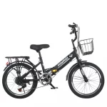 Fold Bicycle 22 Inch Bike Variable Speed Mountains Light Casual Travel Riding Aldult Portable Commute Transport Color: black