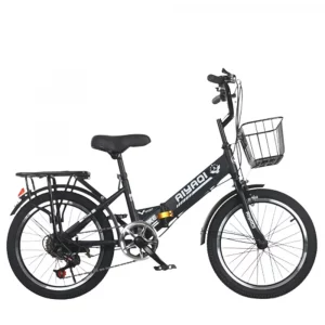 Fold Bicycle 22 Inch Bike Variable Speed Mountains Light Casual Travel Riding Aldult Portable Commute Transport Color: black